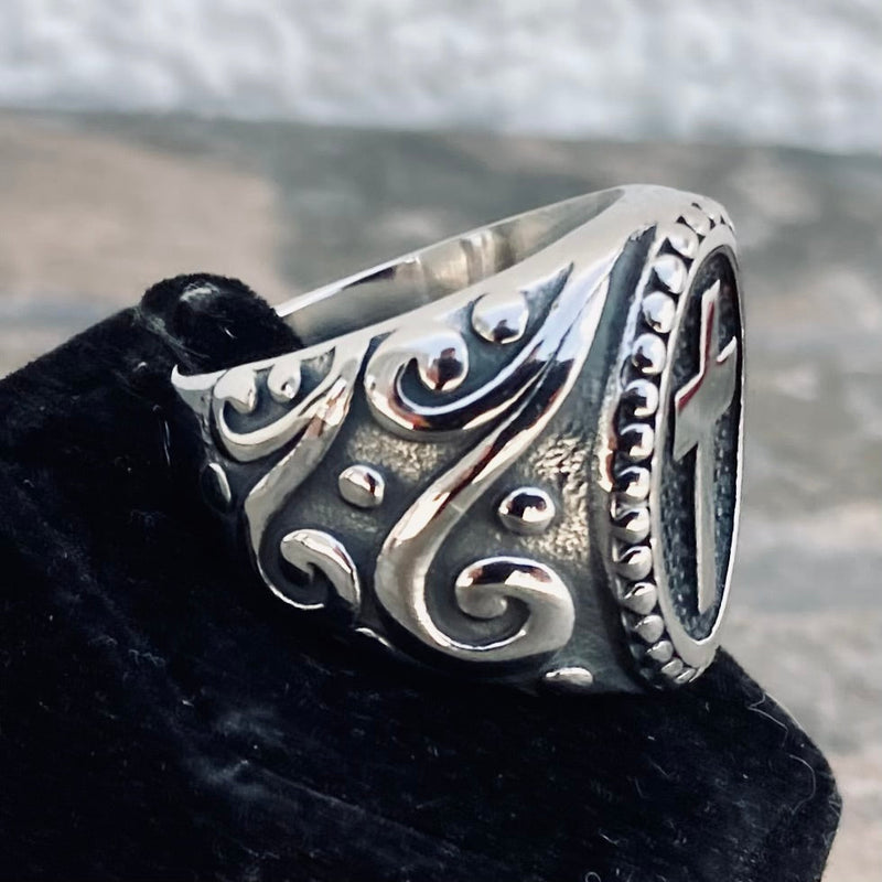 Sanity Jewelry Skull Ring Viking Scrollwork Cross - Sizes 5-17 - R191