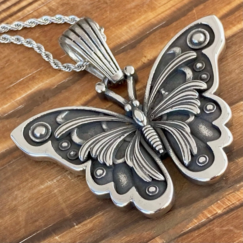 SANITY JEWELRY® Stainless Steel - Butterfly - PEN307 & Classic Rope Chain or Omega