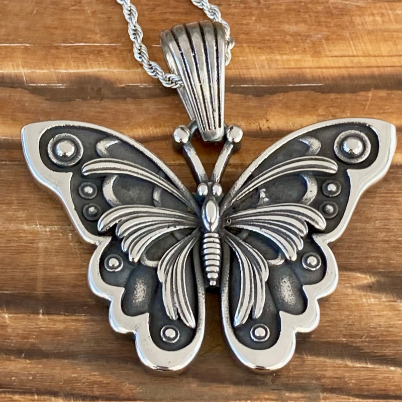 SANITY JEWELRY® Stainless Steel - Butterfly - PEN307 & Classic Rope Chain or Omega