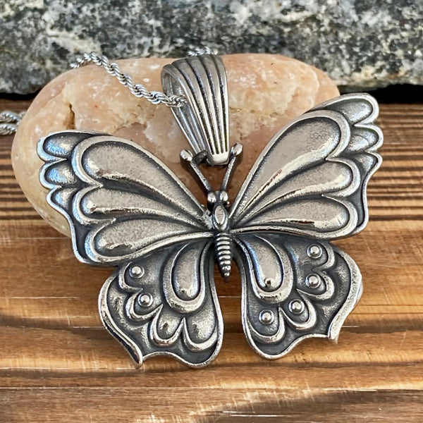 Sanity Jewelry Stainless Steel - Monarch Butterfly - Pendant & Classic Rope Chain or Omega - PEN305
