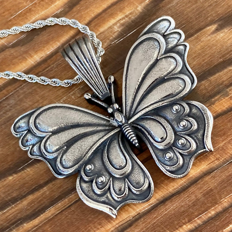 Sanity Jewelry Stainless Steel - Monarch Butterfly - Pendant & Classic Rope Chain or Omega - PEN305