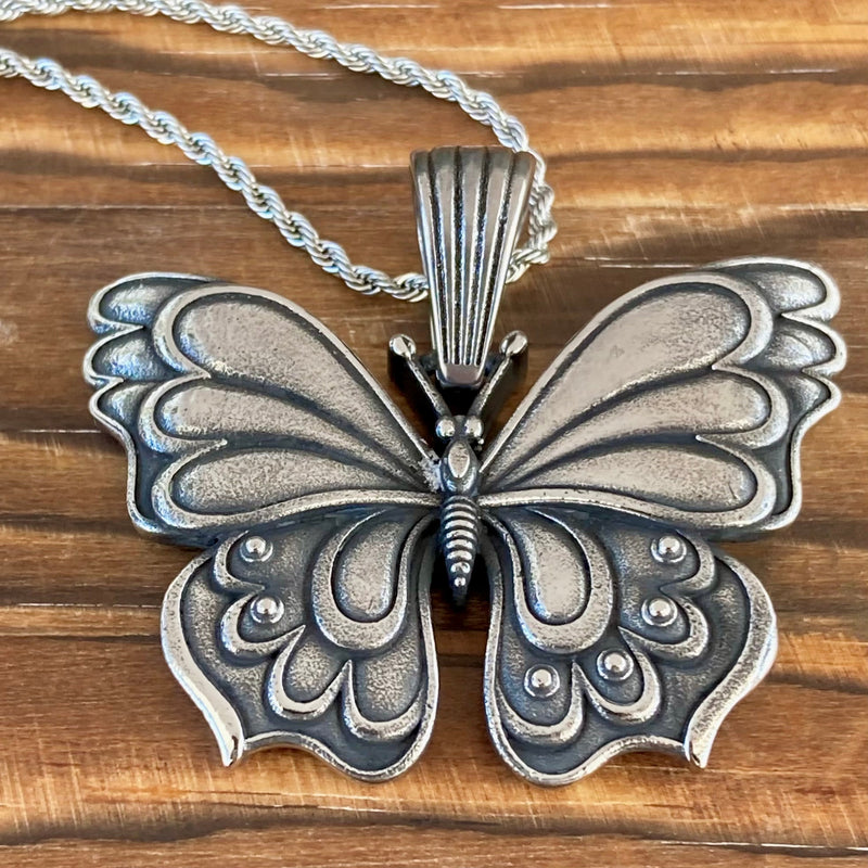 Sanity Jewelry Stainless Steel - Monarch Butterfly - Pendant & Classic Rope Chain or Omega - PEN305