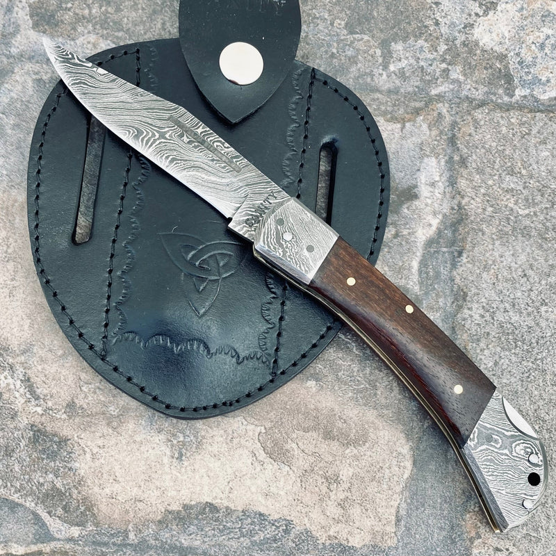 Sanity Jewelry Steel Folding - Damascus - American Mahogany - 4.75 inch - FL12