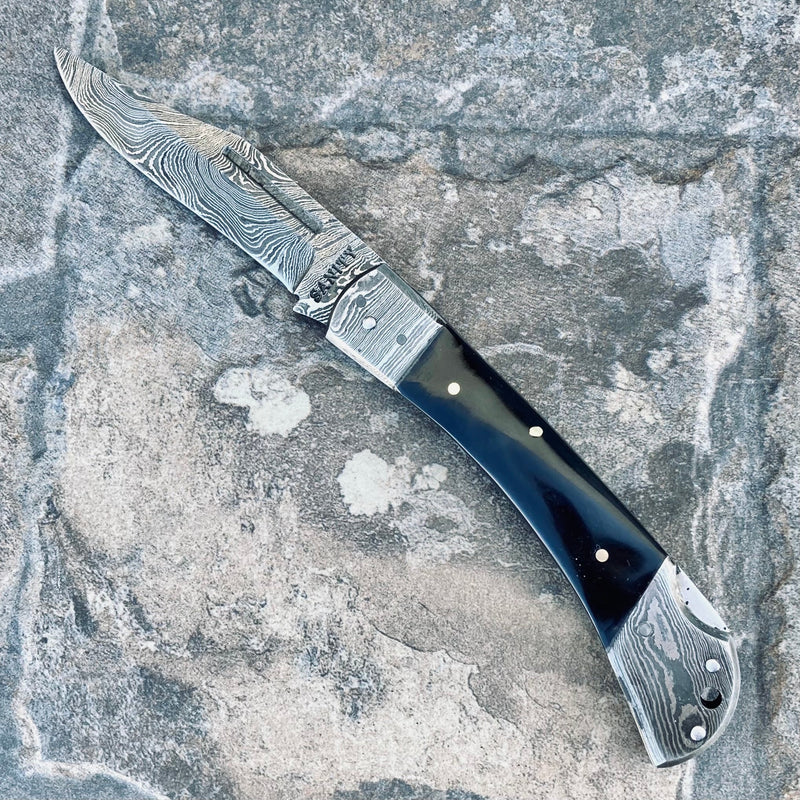 Sanity Jewelry Steel Folding - Damascus - Buffalo Horn - 5 inch - FL08