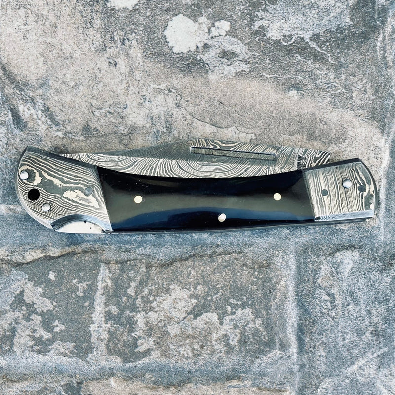 Sanity Jewelry Steel Folding - Damascus - Buffalo Horn - 5 inch - FL08