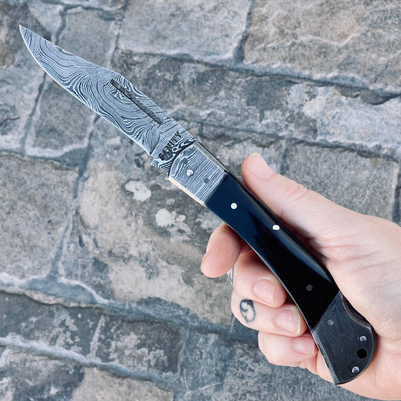 Sanity Jewelry Steel Folding - Damascus - Buffalo Horn - 5 inch - FL08