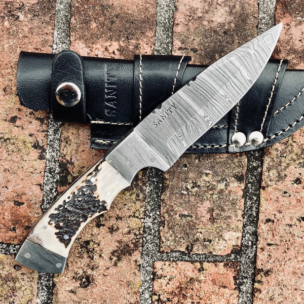 Sanity Jewelry Steel Lucky Luciano - W/Motorcycle Holder - Damascus - Stag Antler - 8.5 inch - LL03