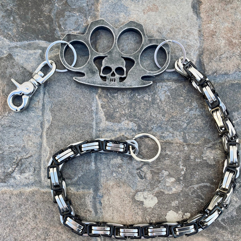SANITY JEWELRY® Wallet Chain Wallet Chain - 28" Daytona Beach Road King Black & Silver W/ Distressed Four Finger Ring - WCK-14