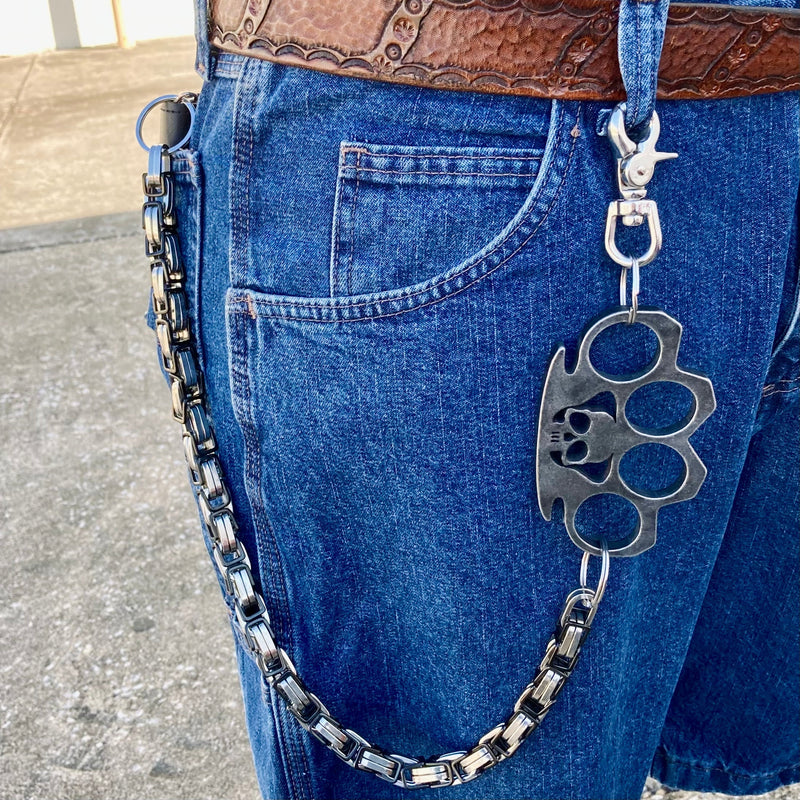 SANITY JEWELRY® Wallet Chain Wallet Chain - 28" Daytona Beach Road King Black & Silver W/ Distressed Four Finger Ring - WCK-14