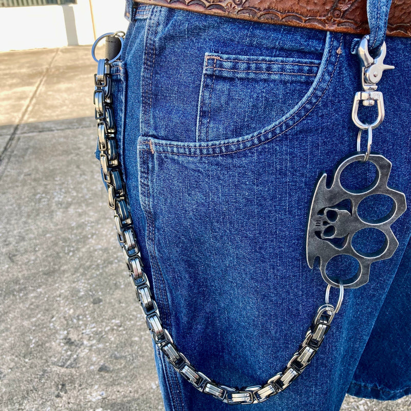 SANITY JEWELRY® Wallet Chain Wallet Chain - 28" Daytona Beach Road King Black & Silver W/ Distressed Four Finger Ring - WCK-14