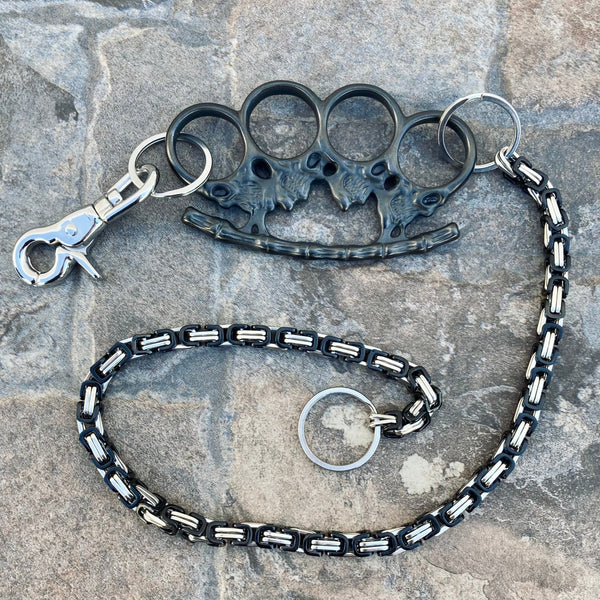 SANITY JEWELRY® Wallet Chain Wallet Chain - 30" Black & Silver Daytona Beach Deluxe W/ Black Skull Four Finger Ring -WCK-5