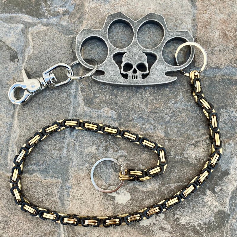 SANITY JEWELRY® Wallet Chain Wallet Chain - 30" Gold & Black Daytona Beach Deluxe W/ Distressed Four Finger Ring - WCK-6