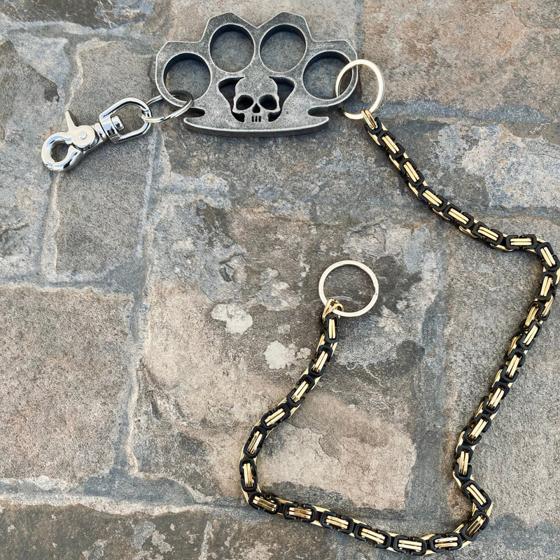 SANITY JEWELRY® Wallet Chain Wallet Chain - 30" Gold & Black Daytona Beach Deluxe W/ Distressed Four Finger Ring - WCK-6