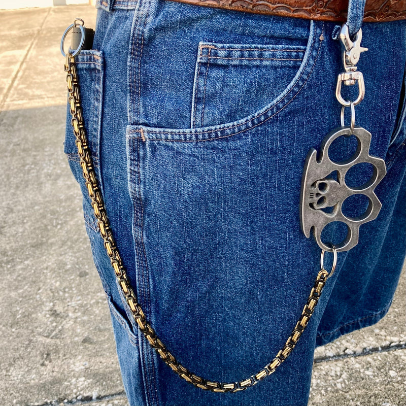 SANITY JEWELRY® Wallet Chain Wallet Chain - 30" Gold & Black Daytona Beach Deluxe W/ Distressed Four Finger Ring - WCK-6