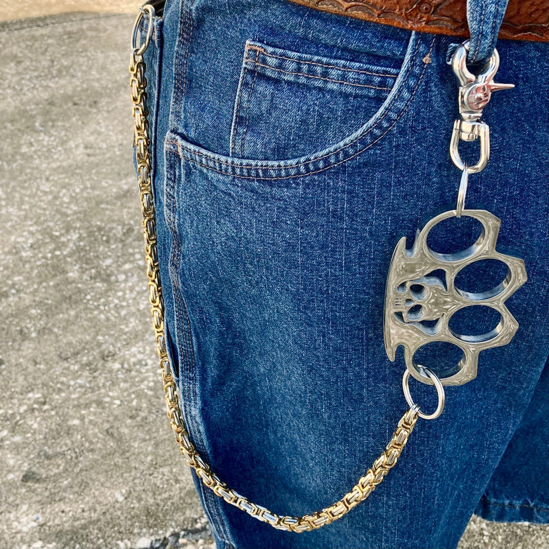 SANITY JEWELRY® Wallet Chain Wallet Chain - 30" Gold & Silver Daytona Beach Deluxe W/ Polished Four Finger Ring - WCK-10