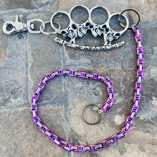 SANITY JEWELRY® Wallet Chain Wallet Chain - 30" Purple & Silver Daytona Beach Deluxe W/ Polished Skull Four Finger Ring - WCK-7