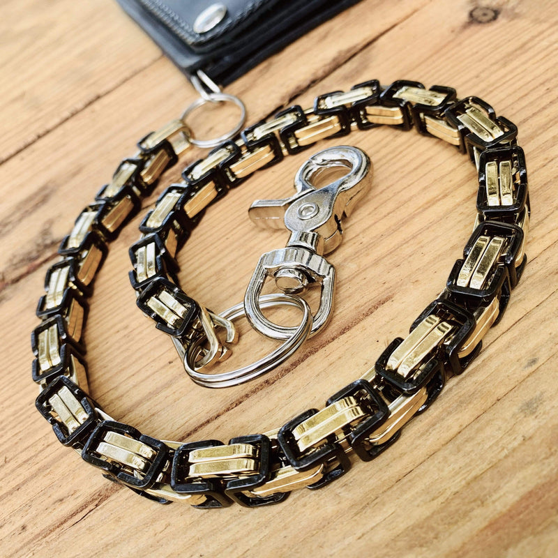 Sanity Jewelry Wallet Chain Wallet Chain - Black & Gold Stainless - Daytona Beach Deluxe 1/4 inch wide