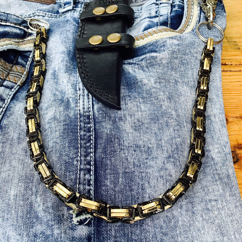 Sanity Jewelry Wallet Chain Wallet Chain - Black & Gold Stainless - Daytona Beach Heritage 1/2 inch wide