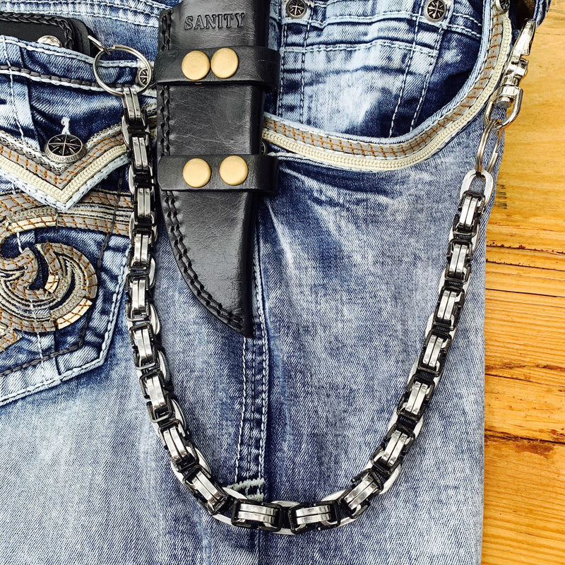 Sanity Jewelry Wallet Chain Wallet Chain - Black & Silver Stainless - Daytona Beach Road King 3/4 inch wide